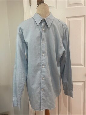 Structure Check button down 100% cotton Dress Shirt blue white mens size L 41 43
